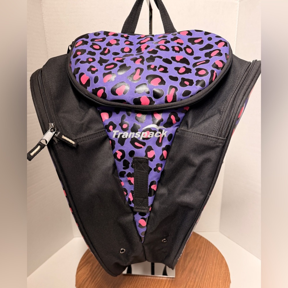 Transpack Edge Ice Figure/RollerBlade Skate Purple Leopard Print Boot Backpack